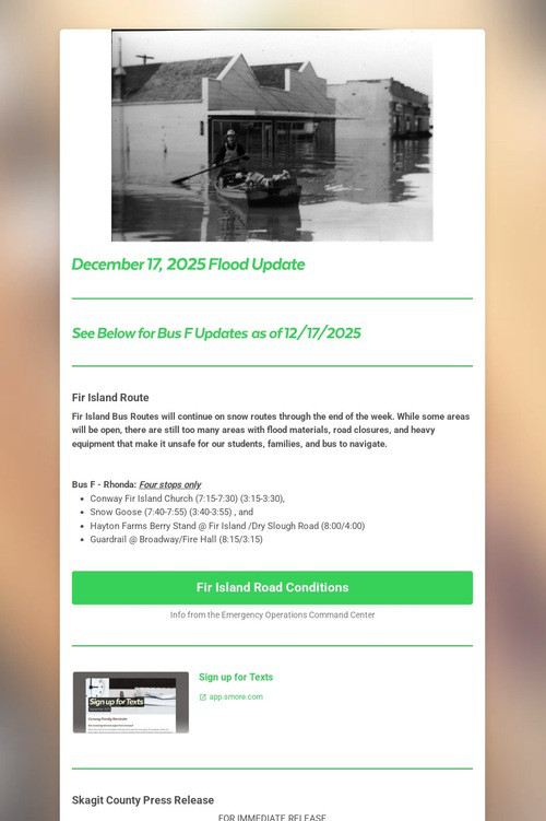 Flood Update and Bus Route Changes