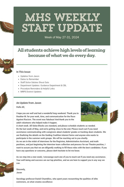 MHS WEEKLY STAFF UPDATE