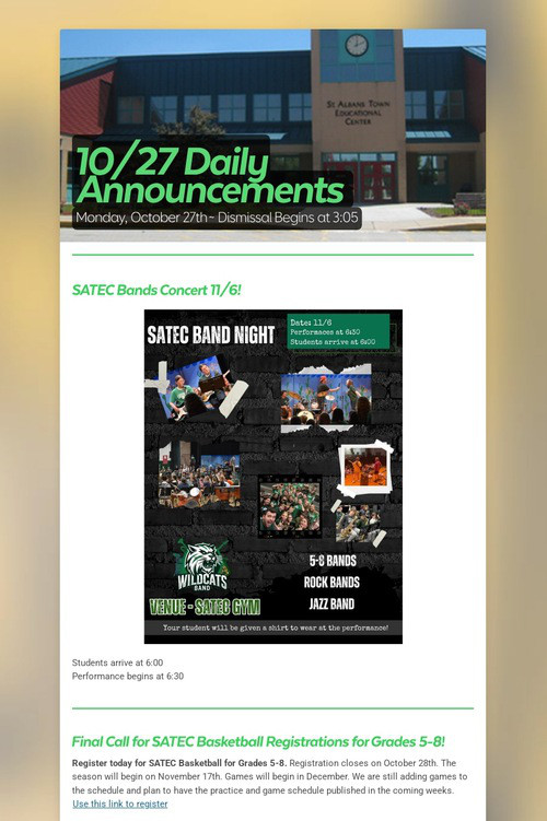 10/27 Daily Announcements