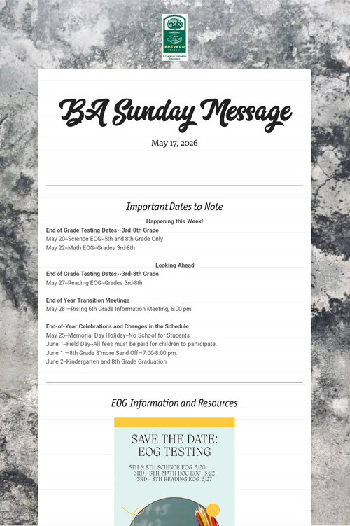 BA Sunday Message