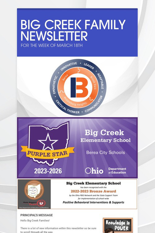 BIG CREEK FAMILY NEWSLETTER