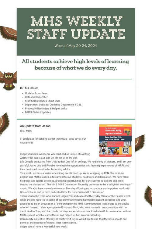 MHS WEEKLY STAFF UPDATE