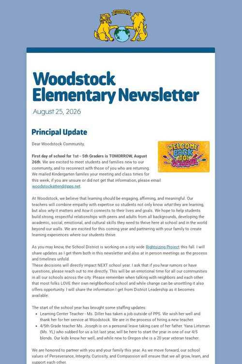 Woodstock Elementary Newsletter