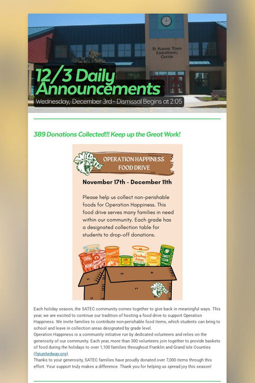 12/3 Daily Announcements