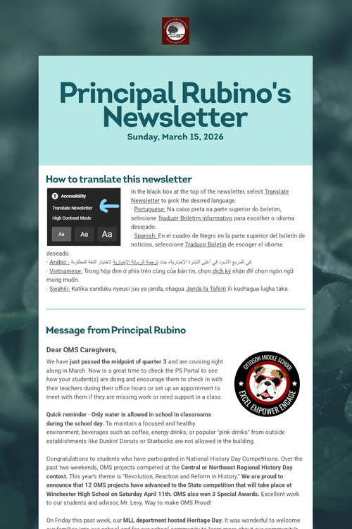 Principal Rubino's Newsletter