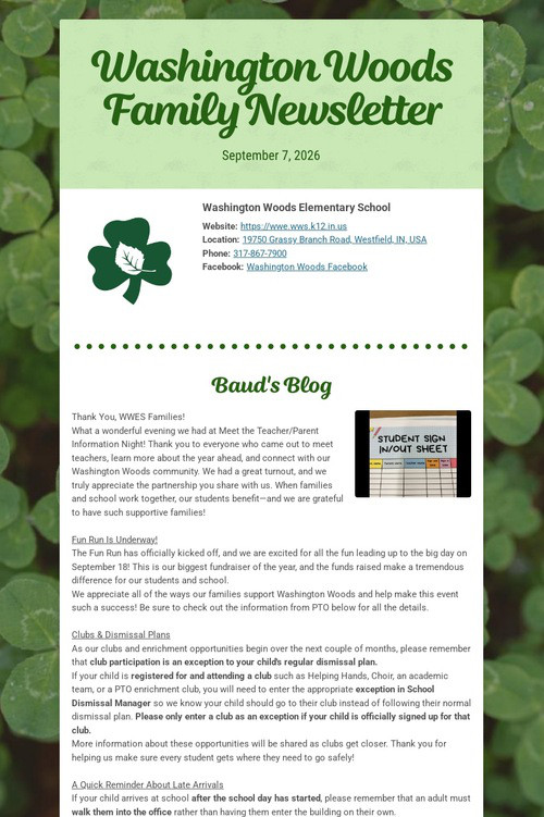 Washington Woods Family Newsletter
