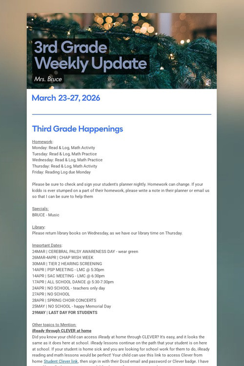 3rd Grade Weekly Update