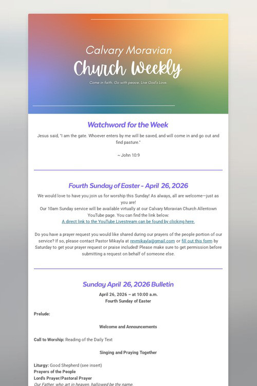 Calvary Moravian Church Weekly