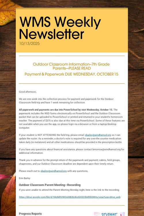 WMS Weekly Newsletter