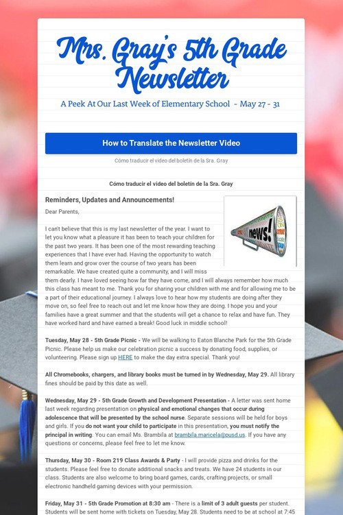 Mrs. Gray's 5th Grade Newsletter