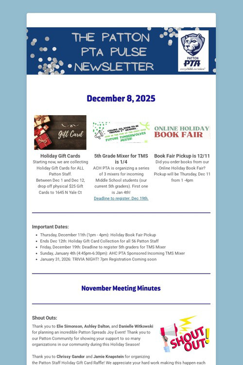 Patton PTA Pulse Newsletter