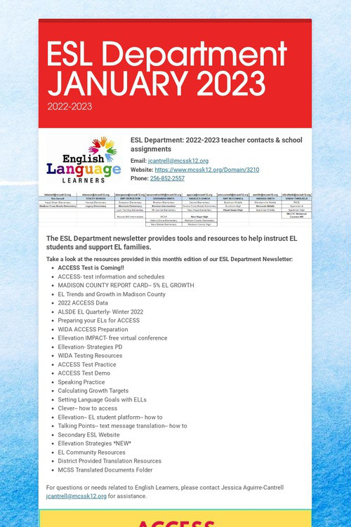 ESL Department JANUARY 2023