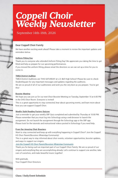Coppell Choir Weekly Newsletter