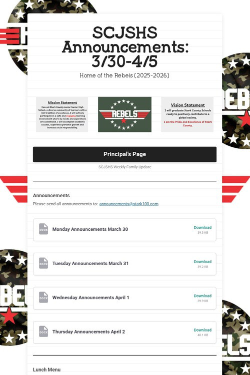 SCJSHS Announcements: 3/30-4/5