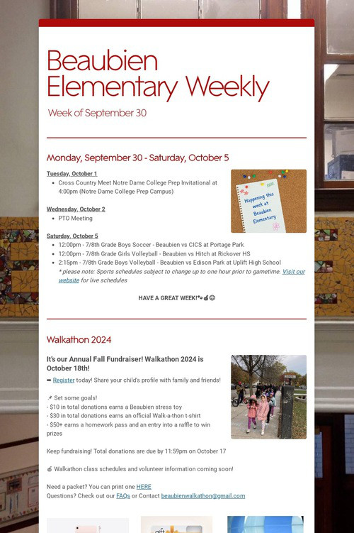 Beaubien Elementary Weekly