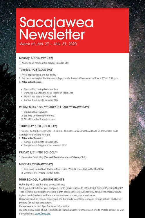 Sacajawea Newsletter