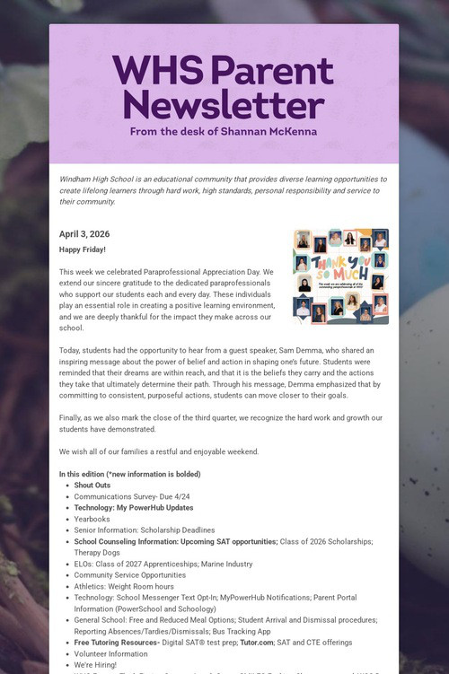WHS Parent Newsletter