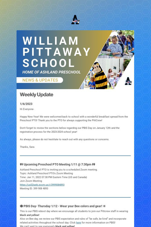 Ashland Preschool Weekly Update
