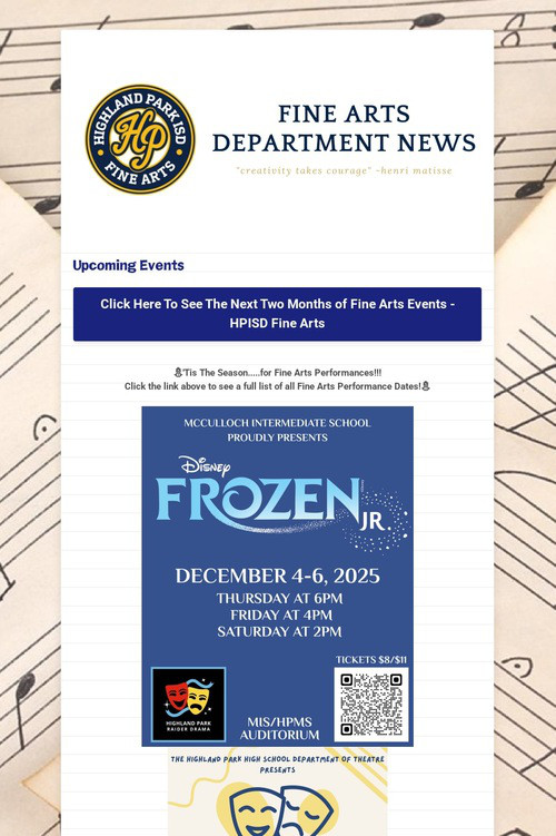 11/28/25 Fine Arts Department News