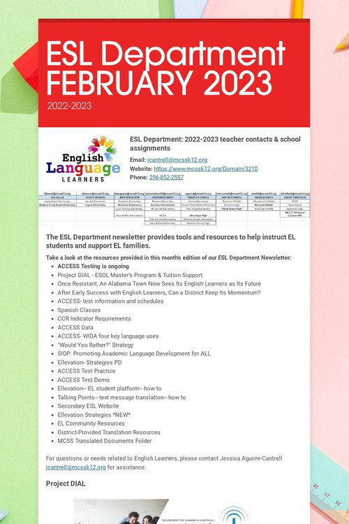 ESL Department FEBRUARY 2023