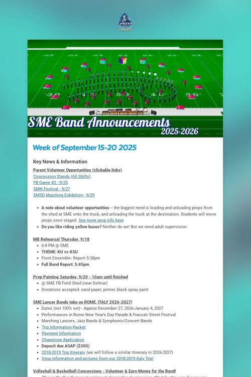 SME Band Announcements