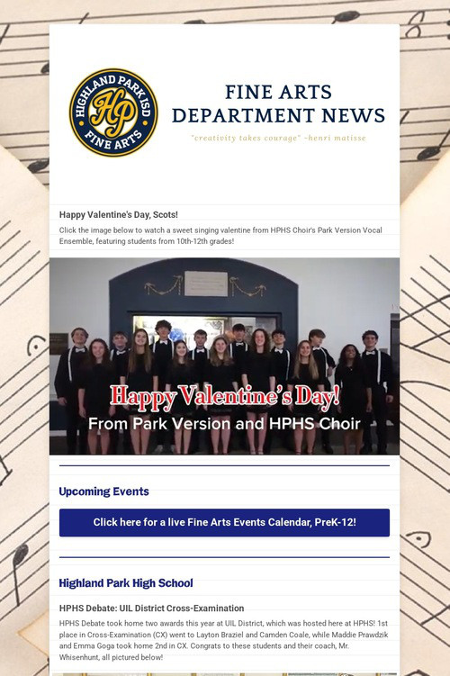 02/14/25 Fine Arts Department News