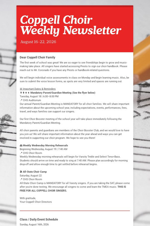 Coppell Choir Weekly Newsletter