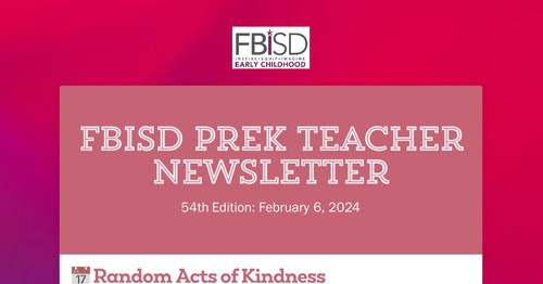 FBISD PreK Teacher Newsletter