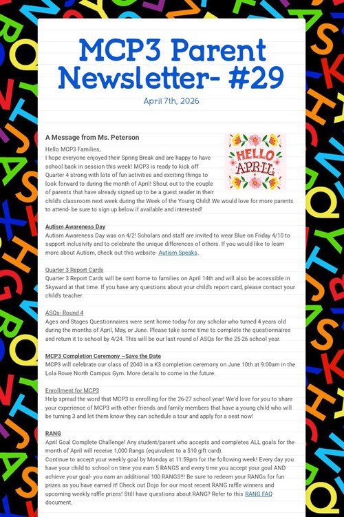 MCP3 Parent Newsletter- #29
