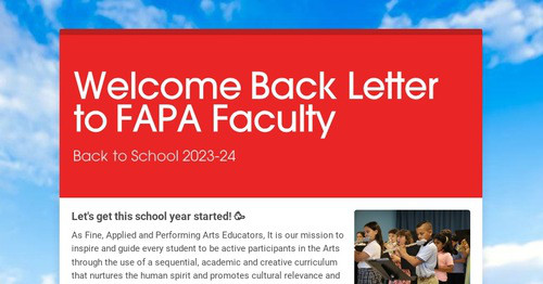 Welcome Back Letter to FAPA Faculty
