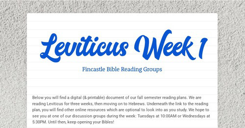 Leviticus Week 1