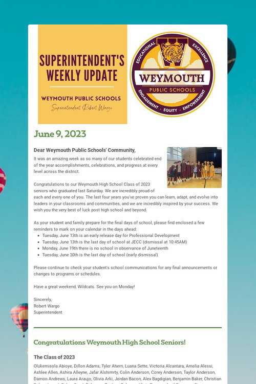 Superintendent's Weekly Update