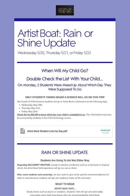 Artist Boat: Rain or Shine Update