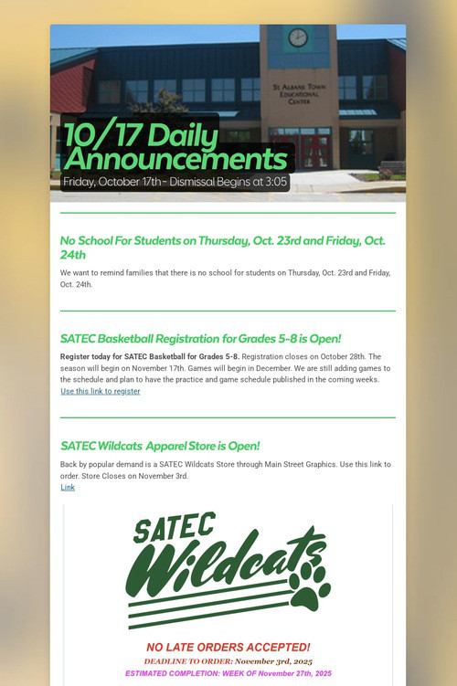 10/17 Daily Announcements