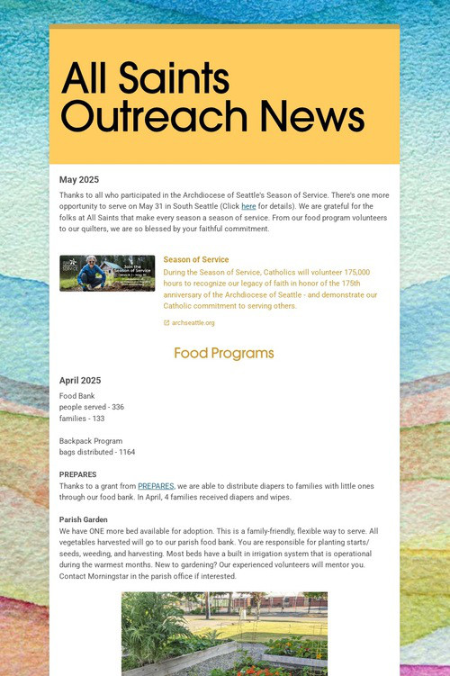 All Saints Outreach News