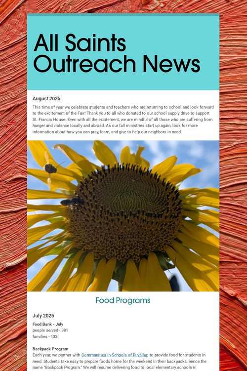 All Saints Outreach News