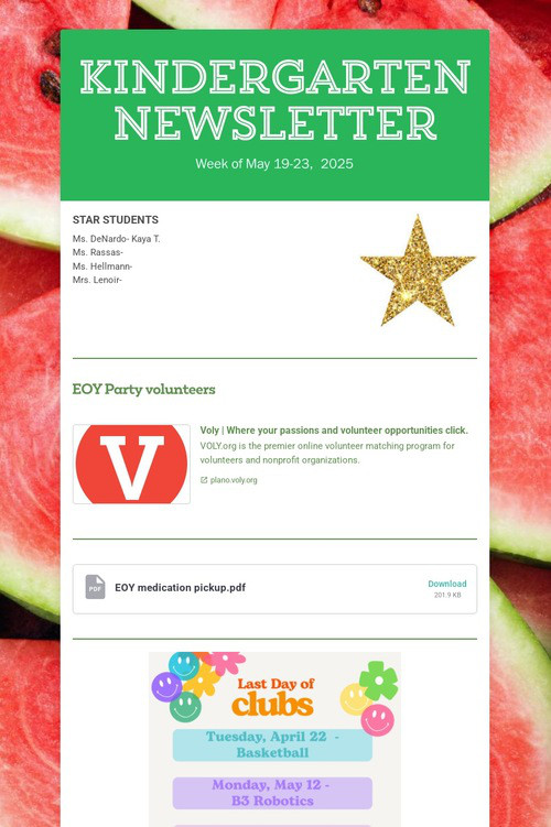 Kindergarten Newsletter