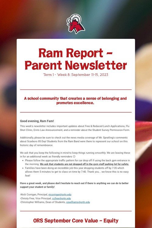 Ram Report - Parent Newsletter