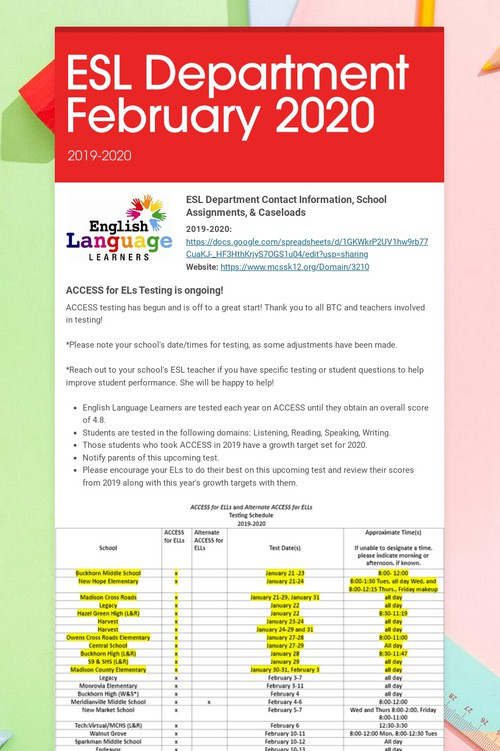 ESL Department February 2020