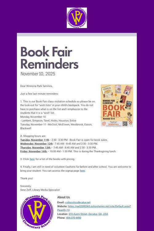 Book Fair Reminders