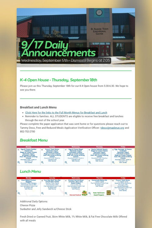 9/17 Daily Announcements