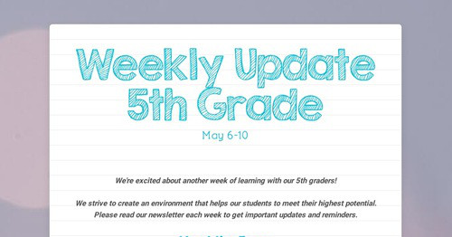 Weekly Update 5th Grade