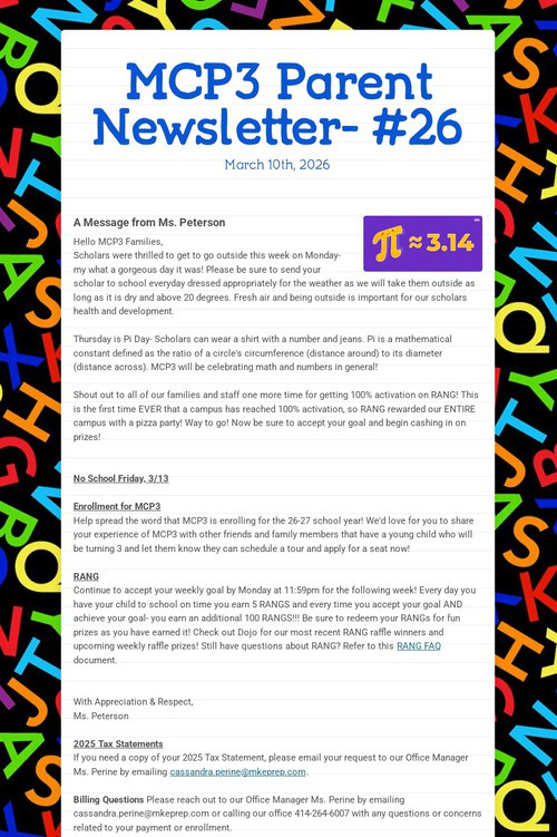 MCP3 Parent Newsletter- #26