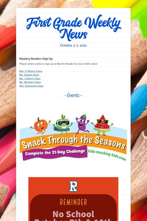 First Grade Weekly News
