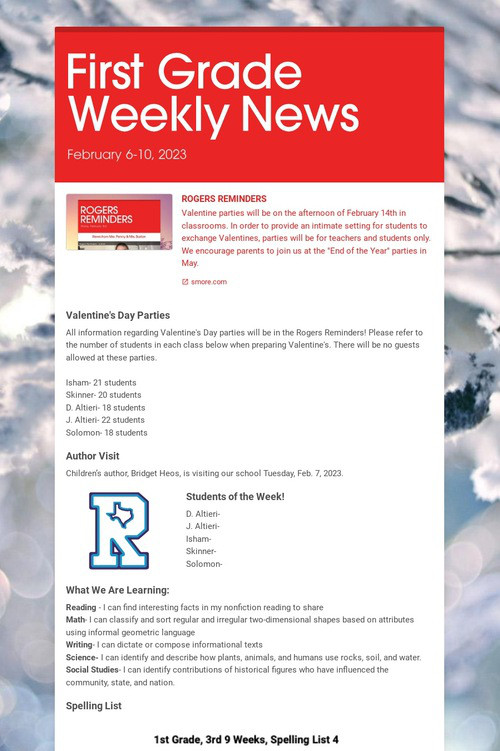 First Grade Weekly News