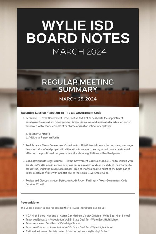 Wylie ISD Board Notes