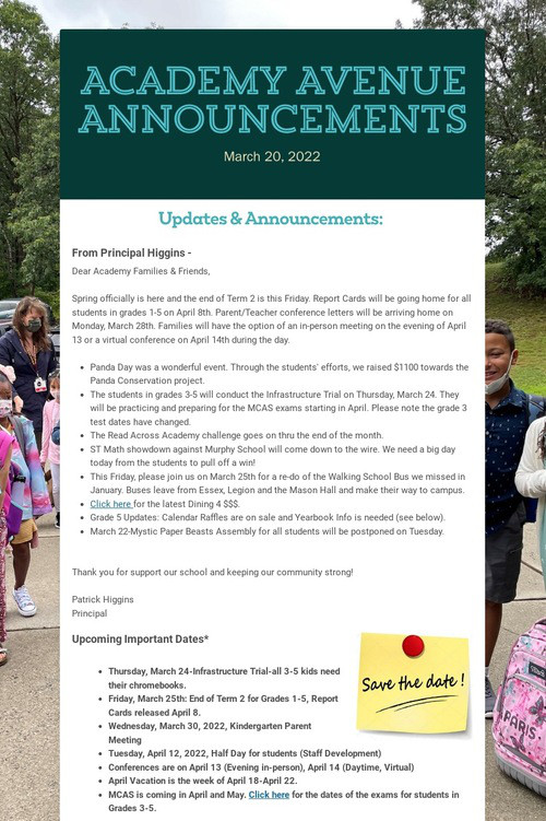Academy Avenue Announcements