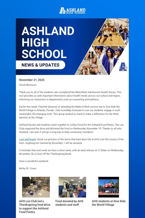 Ashland High School Weekly Update