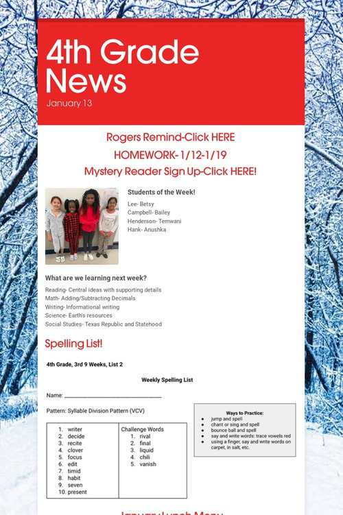4th Grade News