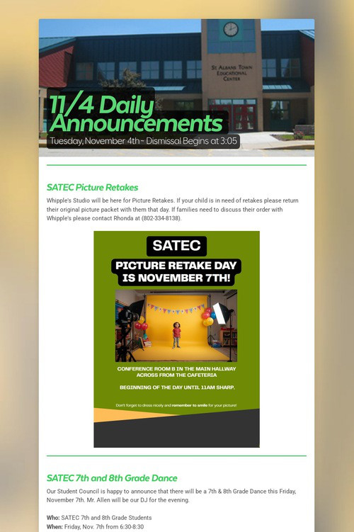 11/4 Daily Announcements